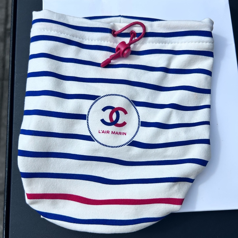 CHANEL Striped Blue and Red makeup pouch